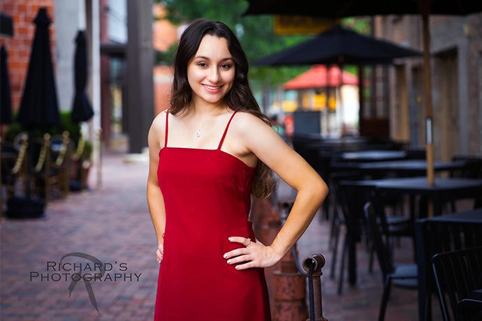 graduation pictures pearl brewery girl in red dress